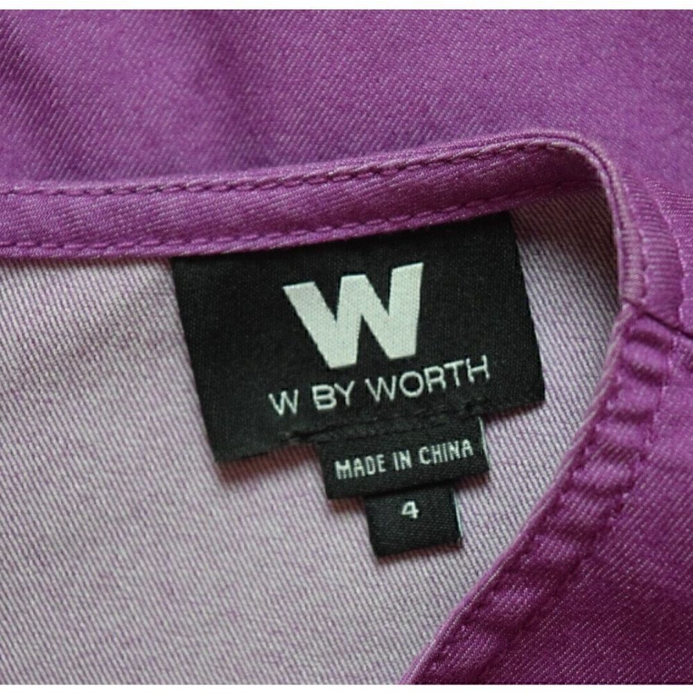 W BY WORTH COTTON CANVAS PURPLE FRONT ZIPPER SHEATH DRESS - Picture 8 of 9